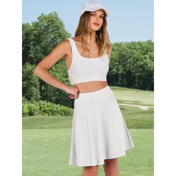 imageANRABESS Knee Length Skorts Skirts for Women with Pockets High Waisted Golf Tennis Skirts Casual Workout Builtin ShortsWhite