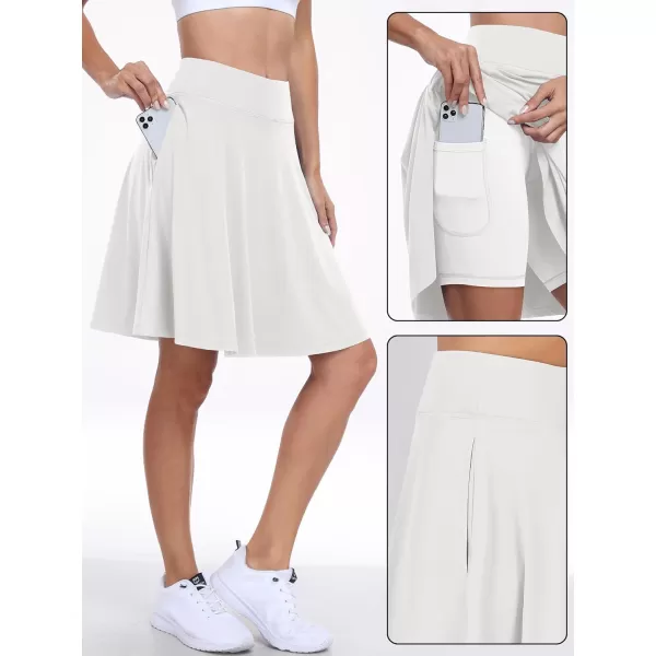 imageANRABESS Knee Length Skorts Skirts for Women with Pockets High Waisted Golf Tennis Skirts Casual Workout Builtin ShortsWhite