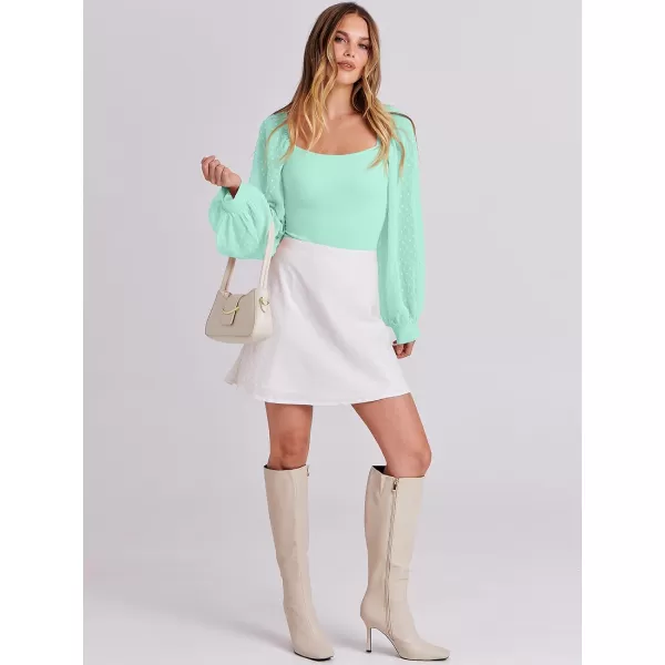 imageANRABESS Long Sleeve Bodysuit for Women Swiss Dot Sleeve Off shoulder Square Neck Slim Fit Leotard Dressy Romper JumpsuitLight Green