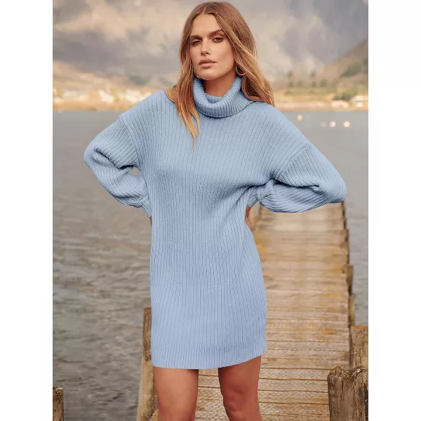 imageANRABESS Oversized Sweaters Dress for Women Turtleneck Batwing Sleeve 2023 Fall Winter Casual Short DressBlue