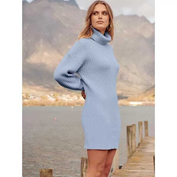 imageANRABESS Oversized Sweaters Dress for Women Turtleneck Batwing Sleeve 2023 Fall Winter Casual Short DressBlue