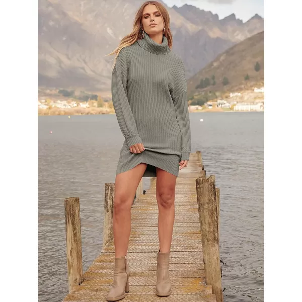 imageANRABESS Oversized Sweaters Dress for Women Turtleneck Batwing Sleeve 2023 Fall Winter Casual Short DressCoffee Gray