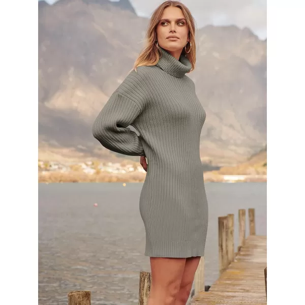 imageANRABESS Oversized Sweaters Dress for Women Turtleneck Batwing Sleeve 2023 Fall Winter Casual Short DressCoffee Gray