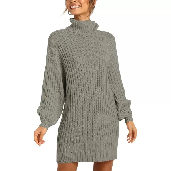 imageANRABESS Oversized Sweaters Dress for Women Turtleneck Batwing Sleeve 2023 Fall Winter Casual Short DressCoffee Gray