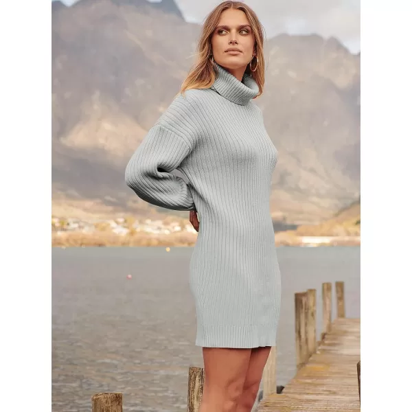 imageANRABESS Oversized Sweaters Dress for Women Turtleneck Batwing Sleeve 2023 Fall Winter Casual Short DressGrey
