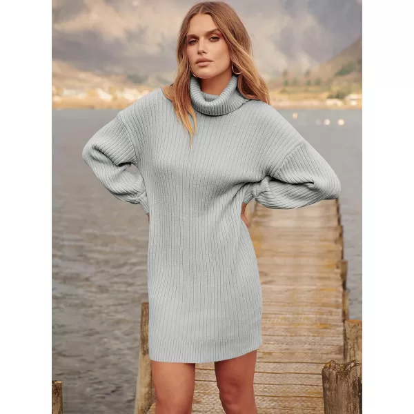 imageANRABESS Oversized Sweaters Dress for Women Turtleneck Batwing Sleeve 2023 Fall Winter Casual Short DressGrey