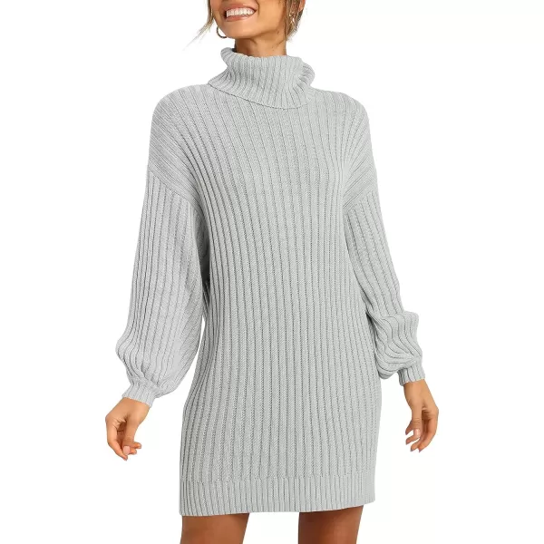 imageANRABESS Oversized Sweaters Dress for Women Turtleneck Batwing Sleeve 2023 Fall Winter Casual Short DressGrey