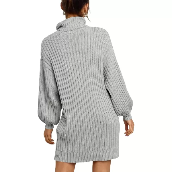 imageANRABESS Oversized Sweaters Dress for Women Turtleneck Batwing Sleeve 2023 Fall Winter Casual Short DressGrey