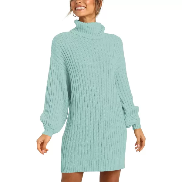 imageANRABESS Oversized Sweaters Dress for Women Turtleneck Batwing Sleeve 2023 Fall Winter Casual Short DressLake