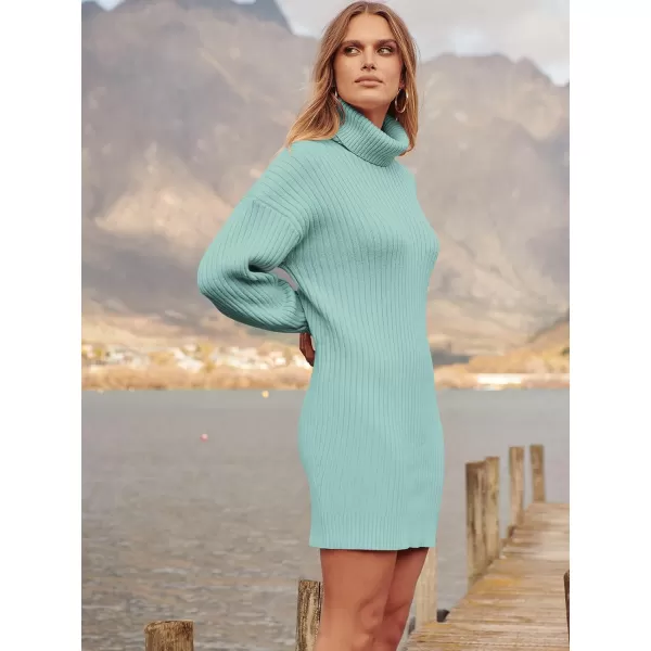 imageANRABESS Oversized Sweaters Dress for Women Turtleneck Batwing Sleeve 2023 Fall Winter Casual Short DressLake