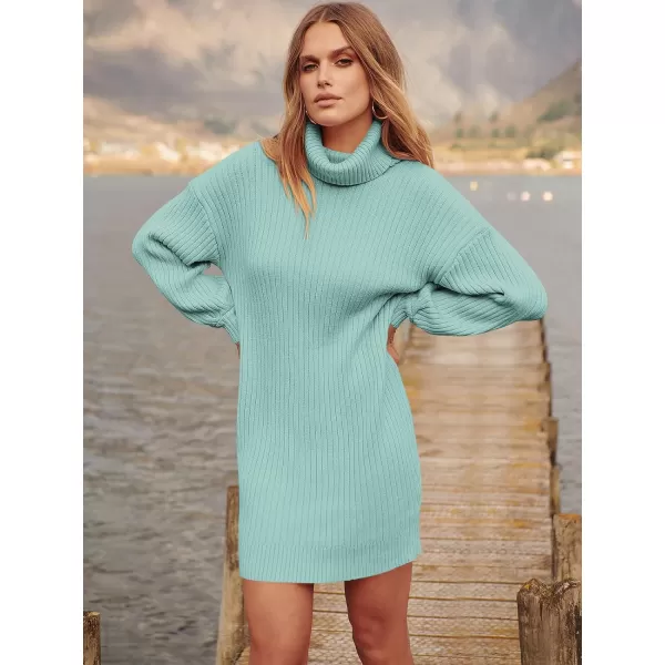 imageANRABESS Oversized Sweaters Dress for Women Turtleneck Batwing Sleeve 2023 Fall Winter Casual Short DressLake