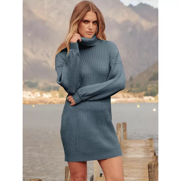 imageANRABESS Oversized Sweaters Dress for Women Turtleneck Batwing Sleeve 2023 Fall Winter Casual Short DressNavyblue
