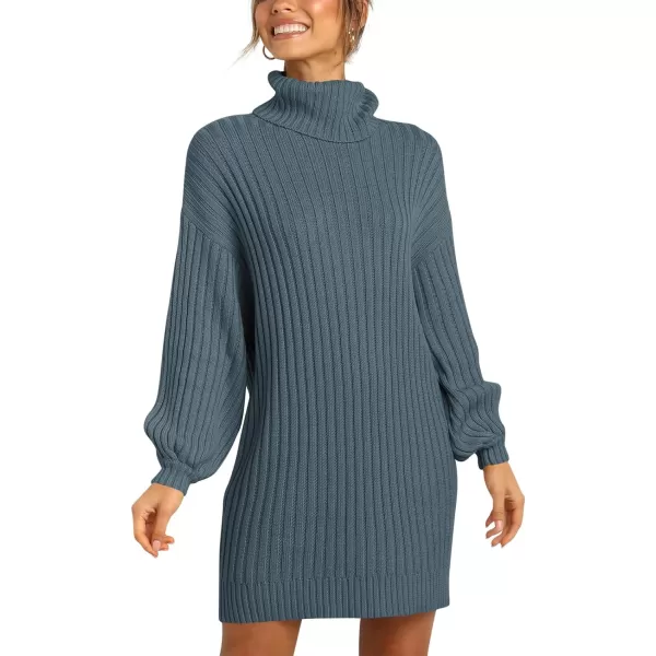 imageANRABESS Oversized Sweaters Dress for Women Turtleneck Batwing Sleeve 2023 Fall Winter Casual Short DressNavyblue