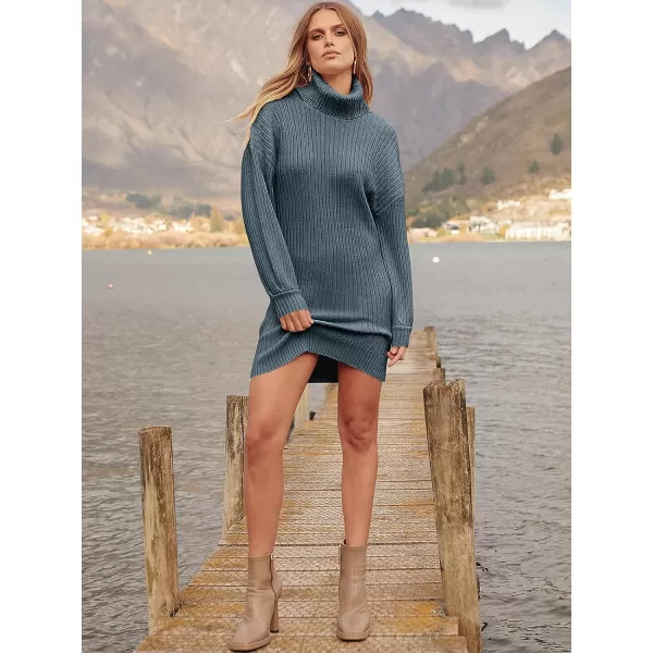 imageANRABESS Oversized Sweaters Dress for Women Turtleneck Batwing Sleeve 2023 Fall Winter Casual Short DressNavyblue