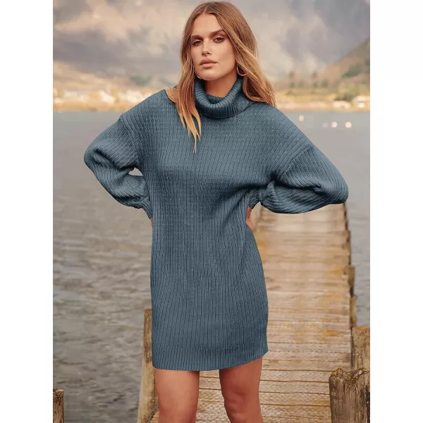 imageANRABESS Oversized Sweaters Dress for Women Turtleneck Batwing Sleeve 2023 Fall Winter Casual Short DressNavyblue