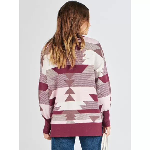 imageANRABESS Oversized Sweaters for Women Fall 2023 Crewneck Batwing Long Sleeve Side Slit Knit Pullover Sweater Tops JumperAztec Red