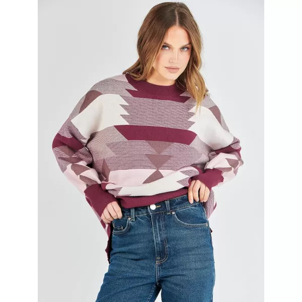 imageANRABESS Oversized Sweaters for Women Fall 2023 Crewneck Batwing Long Sleeve Side Slit Knit Pullover Sweater Tops JumperAztec Red