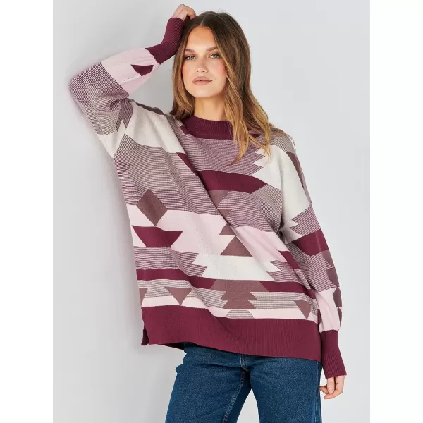 imageANRABESS Oversized Sweaters for Women Fall 2023 Crewneck Batwing Long Sleeve Side Slit Knit Pullover Sweater Tops JumperAztec Red