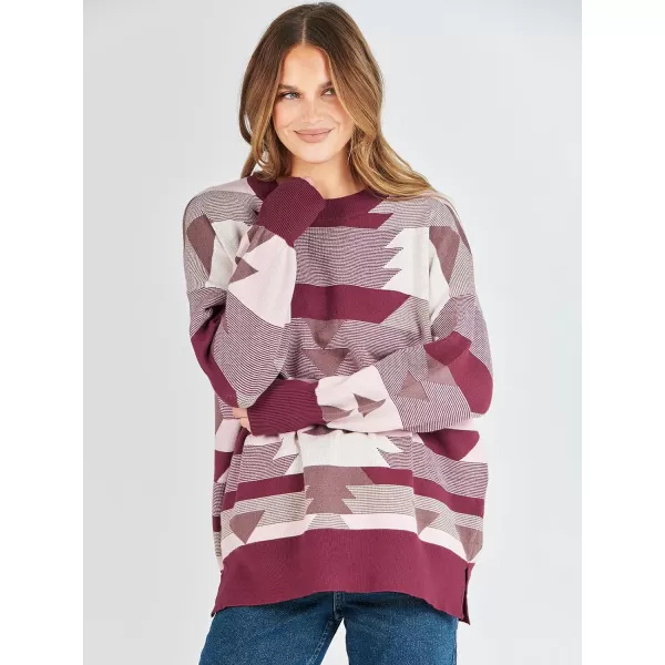 imageANRABESS Oversized Sweaters for Women Fall 2023 Crewneck Batwing Long Sleeve Side Slit Knit Pullover Sweater Tops JumperAztec Red