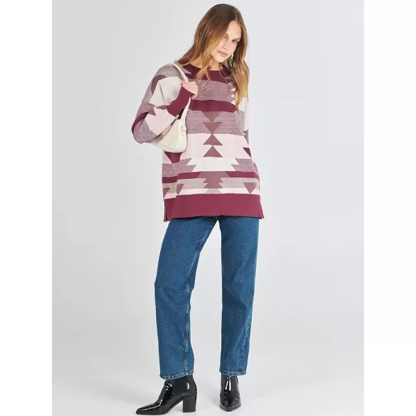 imageANRABESS Oversized Sweaters for Women Fall 2023 Crewneck Batwing Long Sleeve Side Slit Knit Pullover Sweater Tops JumperAztec Red