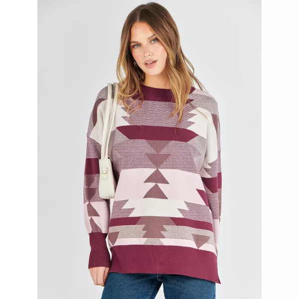 imageANRABESS Oversized Sweaters for Women Fall 2023 Crewneck Batwing Long Sleeve Side Slit Knit Pullover Sweater Tops JumperAztec Red