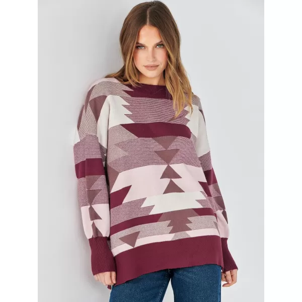 imageANRABESS Oversized Sweaters for Women Fall 2023 Crewneck Batwing Long Sleeve Side Slit Knit Pullover Sweater Tops JumperAztec Red