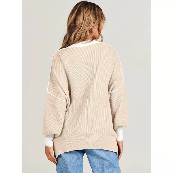 imageANRABESS Oversized Sweaters for Women Fall 2023 Crewneck Batwing Long Sleeve Side Slit Knit Pullover Sweater Tops JumperBeige
