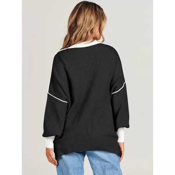 imageANRABESS Oversized Sweaters for Women Fall 2023 Crewneck Batwing Long Sleeve Side Slit Knit Pullover Sweater Tops JumperBlack