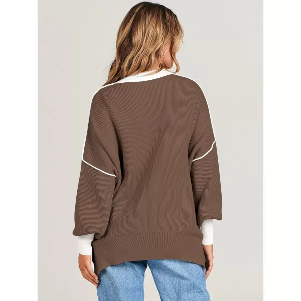 imageANRABESS Oversized Sweaters for Women Fall 2023 Crewneck Batwing Long Sleeve Side Slit Knit Pullover Sweater Tops JumperBrown