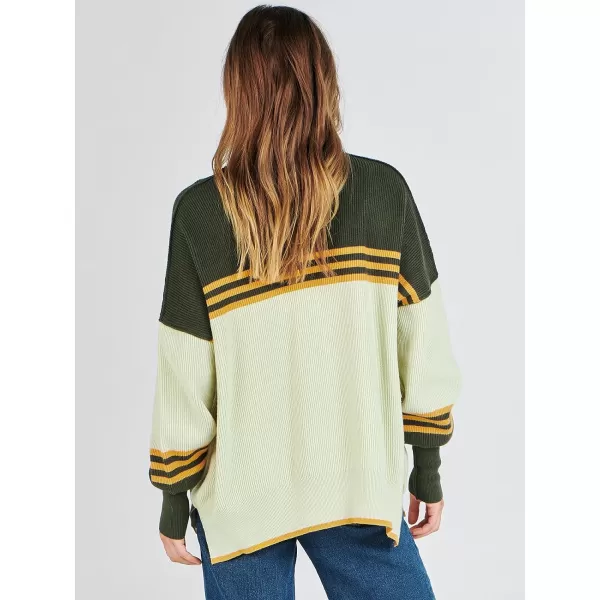 imageANRABESS Oversized Sweaters for Women Fall 2023 Crewneck Batwing Long Sleeve Side Slit Knit Pullover Sweater Tops JumperColorblock Armygreen