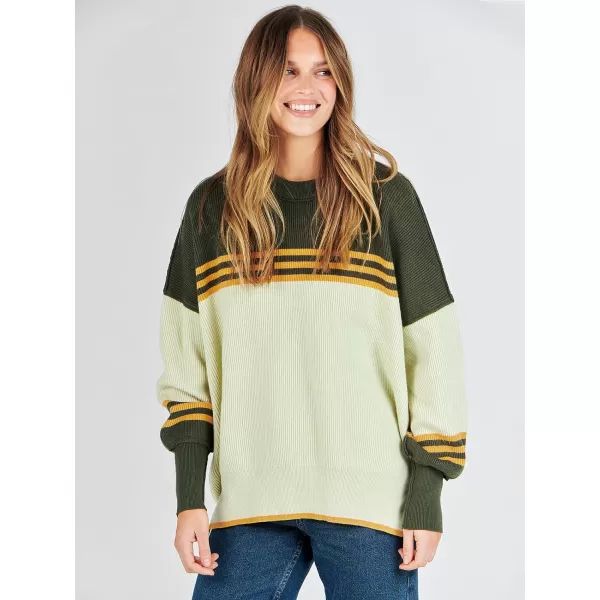 imageANRABESS Oversized Sweaters for Women Fall 2023 Crewneck Batwing Long Sleeve Side Slit Knit Pullover Sweater Tops JumperColorblock Armygreen