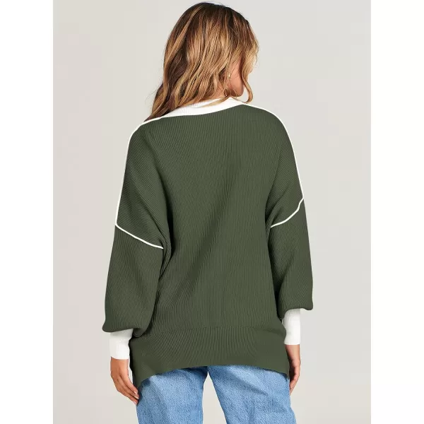 imageANRABESS Oversized Sweaters for Women Fall 2023 Crewneck Batwing Long Sleeve Side Slit Knit Pullover Sweater Tops JumperGreen