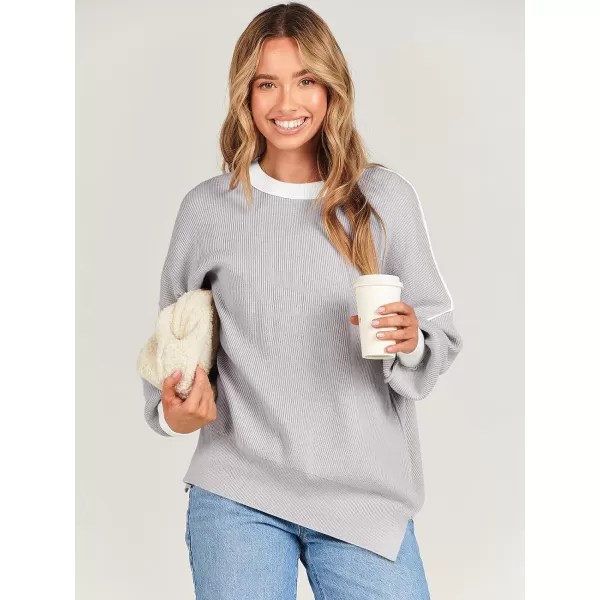imageANRABESS Oversized Sweaters for Women Fall 2023 Crewneck Batwing Long Sleeve Side Slit Knit Pullover Sweater Tops JumperGrey