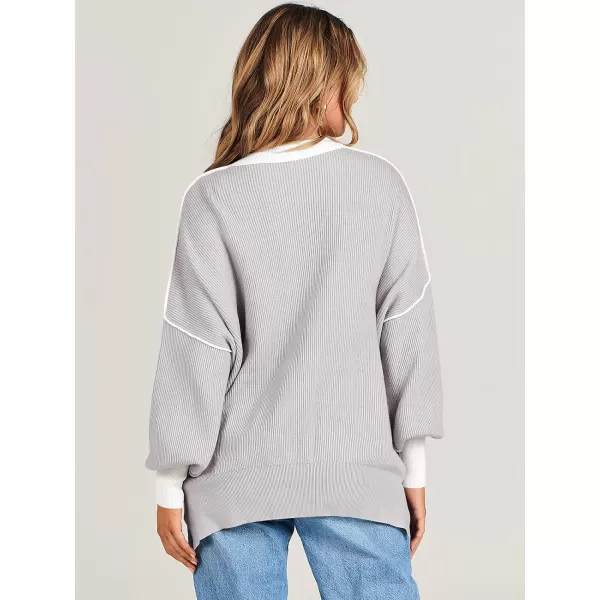 imageANRABESS Oversized Sweaters for Women Fall 2023 Crewneck Batwing Long Sleeve Side Slit Knit Pullover Sweater Tops JumperGrey