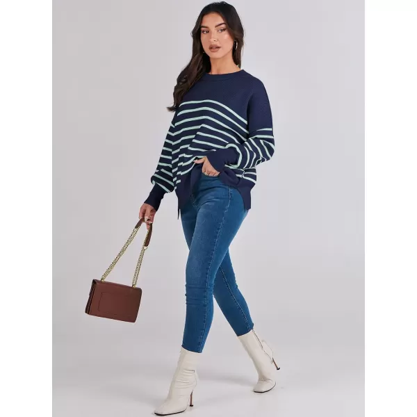 imageANRABESS Oversized Sweaters for Women Fall 2023 Crewneck Batwing Long Sleeve Side Slit Knit Pullover Sweater Tops JumperNavy Blue