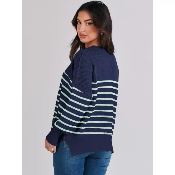 imageANRABESS Oversized Sweaters for Women Fall 2023 Crewneck Batwing Long Sleeve Side Slit Knit Pullover Sweater Tops JumperNavy Blue