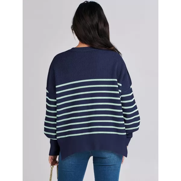 imageANRABESS Oversized Sweaters for Women Fall 2023 Crewneck Batwing Long Sleeve Side Slit Knit Pullover Sweater Tops JumperNavy Blue