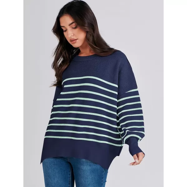 imageANRABESS Oversized Sweaters for Women Fall 2023 Crewneck Batwing Long Sleeve Side Slit Knit Pullover Sweater Tops JumperNavy Blue