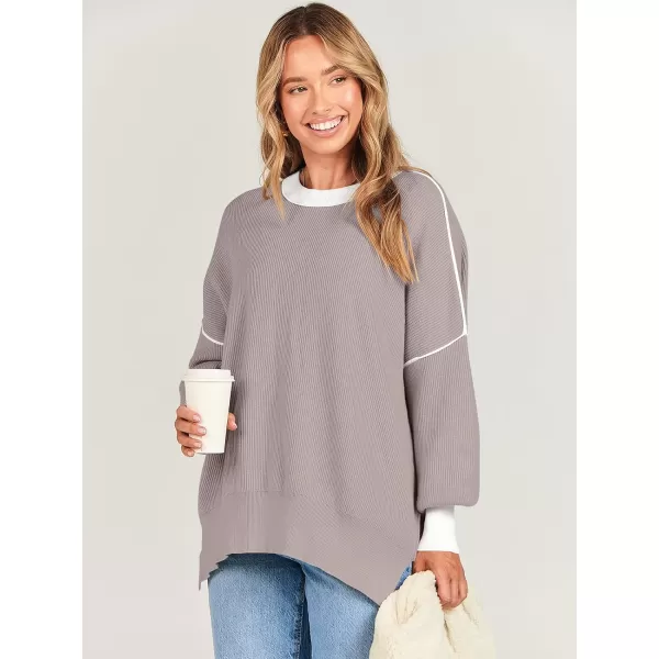imageANRABESS Oversized Sweaters for Women Fall 2023 Crewneck Batwing Long Sleeve Side Slit Knit Pullover Sweater Tops JumperPink Apricot