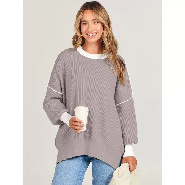 imageANRABESS Oversized Sweaters for Women Fall 2023 Crewneck Batwing Long Sleeve Side Slit Knit Pullover Sweater Tops JumperPink Apricot