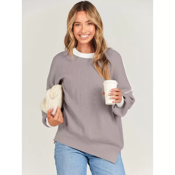 imageANRABESS Oversized Sweaters for Women Fall 2023 Crewneck Batwing Long Sleeve Side Slit Knit Pullover Sweater Tops JumperPink Apricot