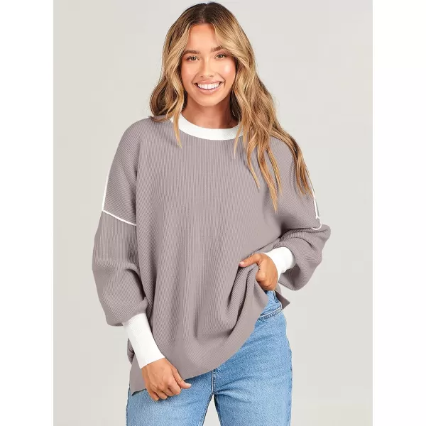 imageANRABESS Oversized Sweaters for Women Fall 2023 Crewneck Batwing Long Sleeve Side Slit Knit Pullover Sweater Tops JumperPink Apricot