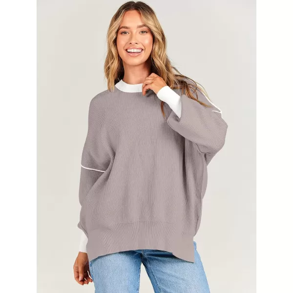 imageANRABESS Oversized Sweaters for Women Fall 2023 Crewneck Batwing Long Sleeve Side Slit Knit Pullover Sweater Tops JumperPink Apricot