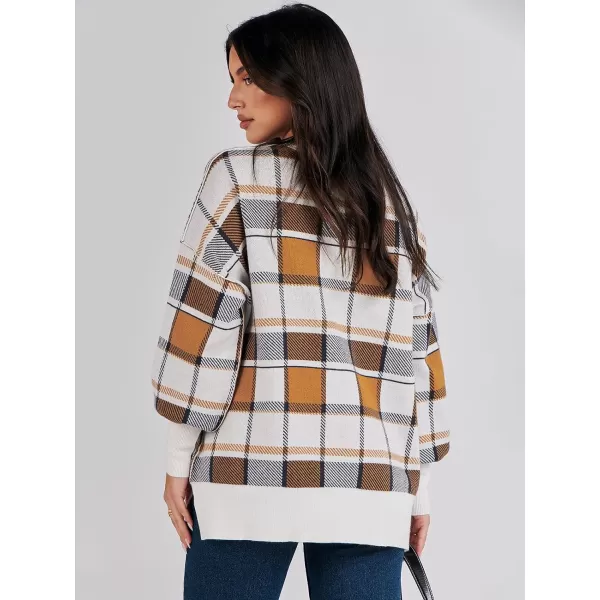 imageANRABESS Oversized Sweaters for Women Fall 2023 Crewneck Batwing Long Sleeve Side Slit Knit Pullover Sweater Tops JumperPlaid