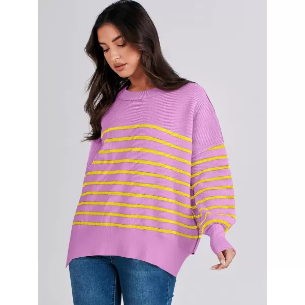 imageANRABESS Oversized Sweaters for Women Fall 2023 Crewneck Batwing Long Sleeve Side Slit Knit Pullover Sweater Tops JumperPurple