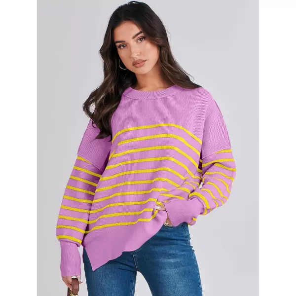 imageANRABESS Oversized Sweaters for Women Fall 2023 Crewneck Batwing Long Sleeve Side Slit Knit Pullover Sweater Tops JumperPurple