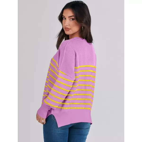 imageANRABESS Oversized Sweaters for Women Fall 2023 Crewneck Batwing Long Sleeve Side Slit Knit Pullover Sweater Tops JumperPurple