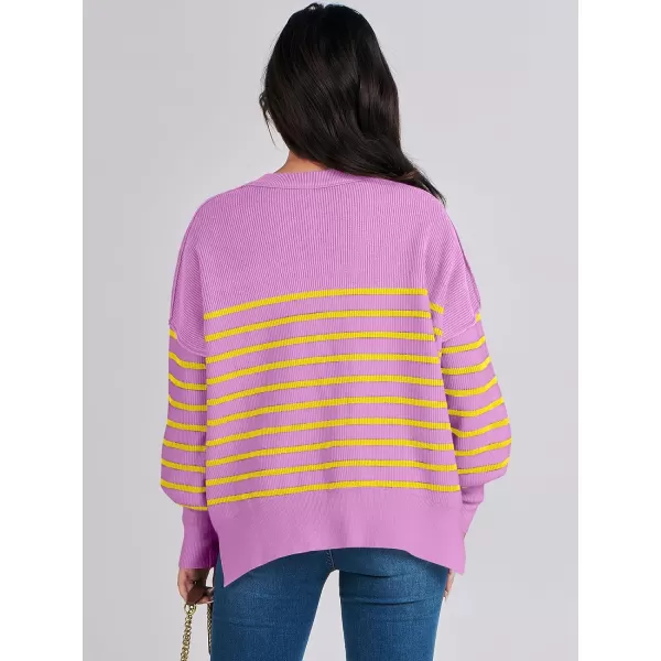imageANRABESS Oversized Sweaters for Women Fall 2023 Crewneck Batwing Long Sleeve Side Slit Knit Pullover Sweater Tops JumperPurple