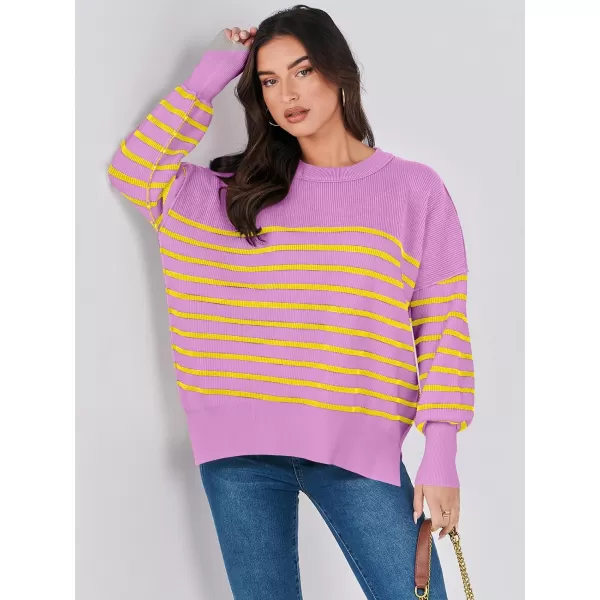 imageANRABESS Oversized Sweaters for Women Fall 2023 Crewneck Batwing Long Sleeve Side Slit Knit Pullover Sweater Tops JumperPurple