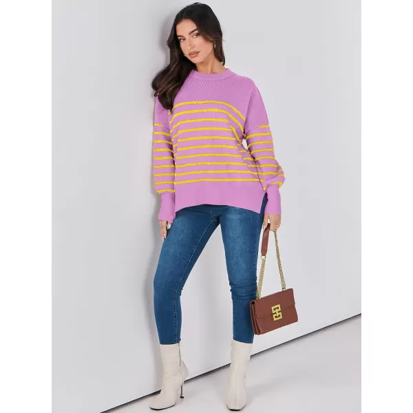 imageANRABESS Oversized Sweaters for Women Fall 2023 Crewneck Batwing Long Sleeve Side Slit Knit Pullover Sweater Tops JumperPurple